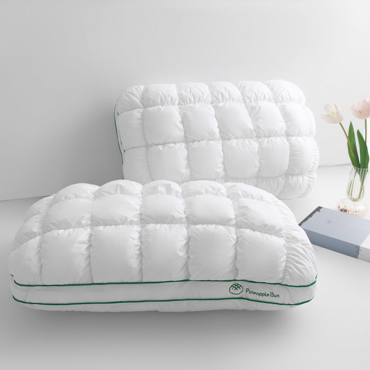 Your Moon fluffy support pillow with waffle-cover for breathable comfort on queen beds.