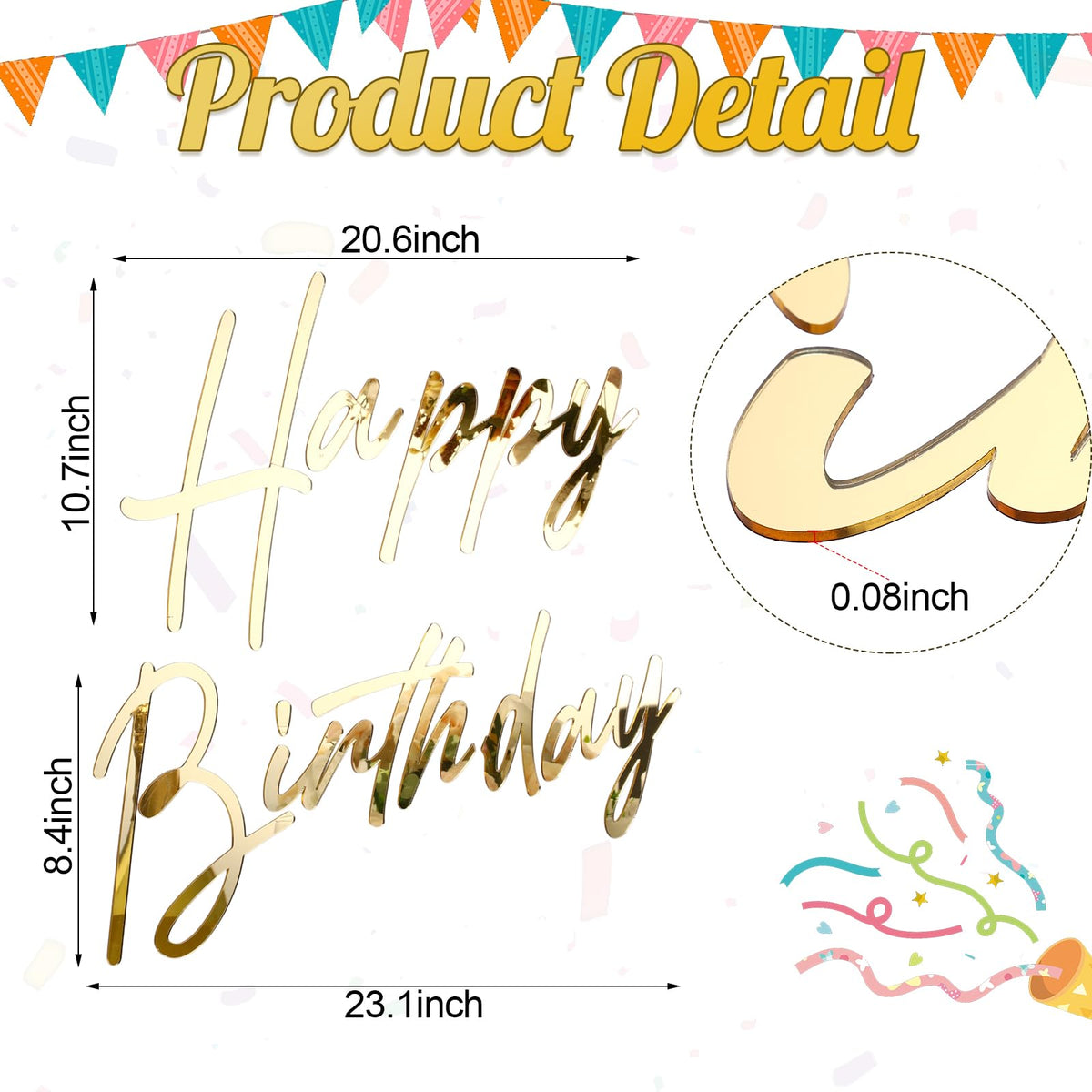 Yousoontic birthday decal gold mirror letters ideal for arch backdrops and walls.