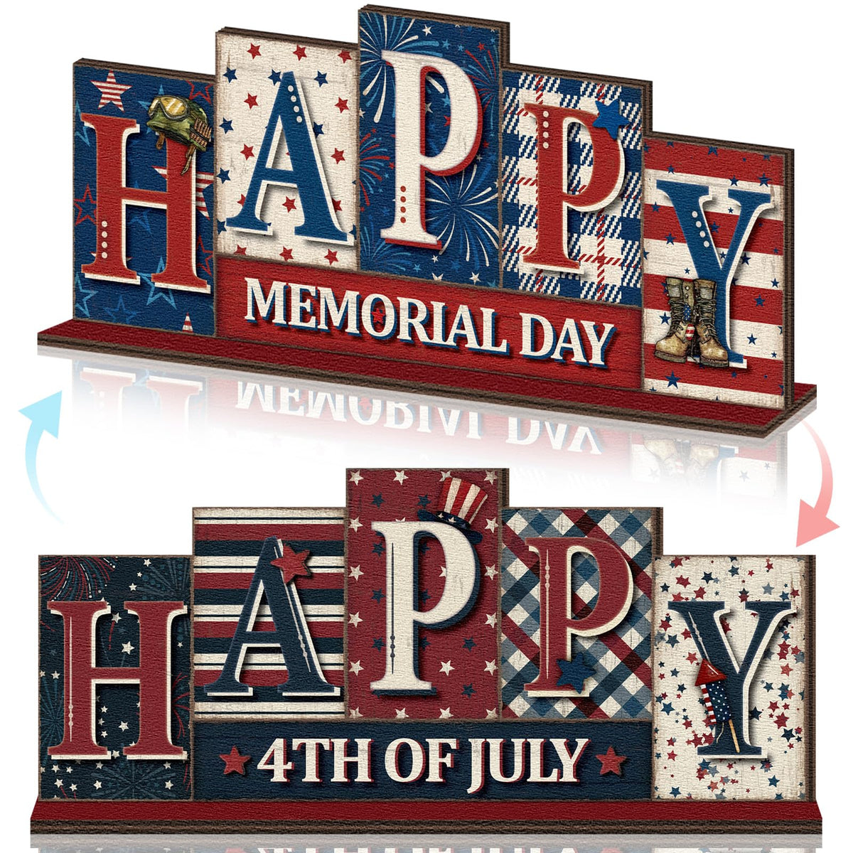 Yousoontic patriotic table sign front view with red, white, blue hues for all-year decor.