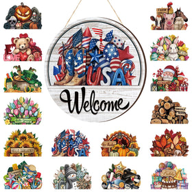 Yousoontic welcome sign disc displaying interchangeable themes for year-round curb appeal