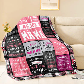 YPURTSD Mom Blanket on sofa demonstrates decorative yet functional comfort and easy care