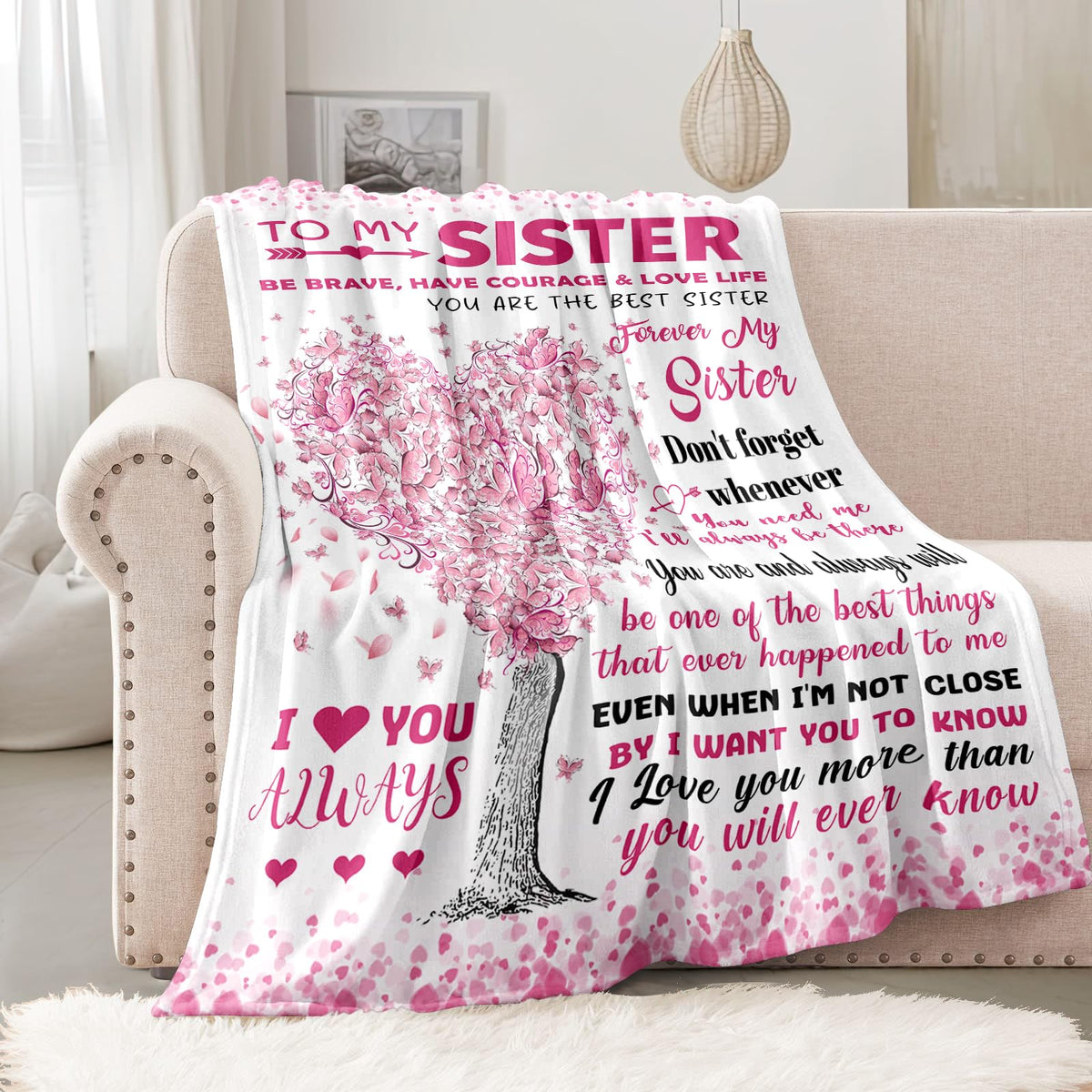 YPURTSD sister blanket draped on a bed for year-round warmth