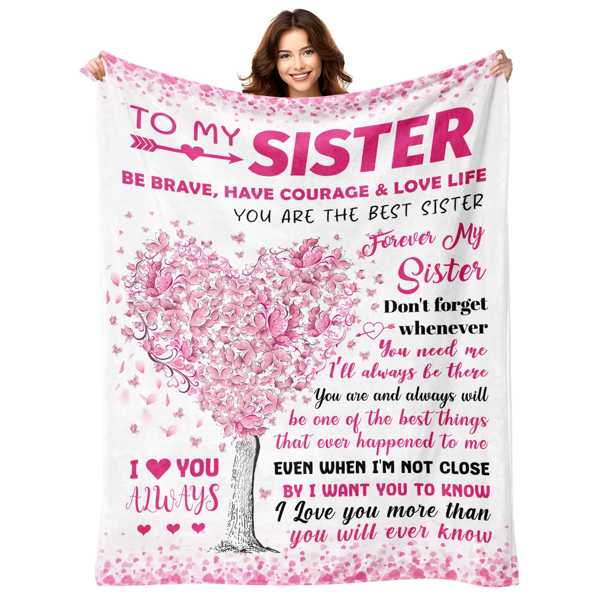 YPURTSD sister blanket with love tree and heart quotes for cozy moments