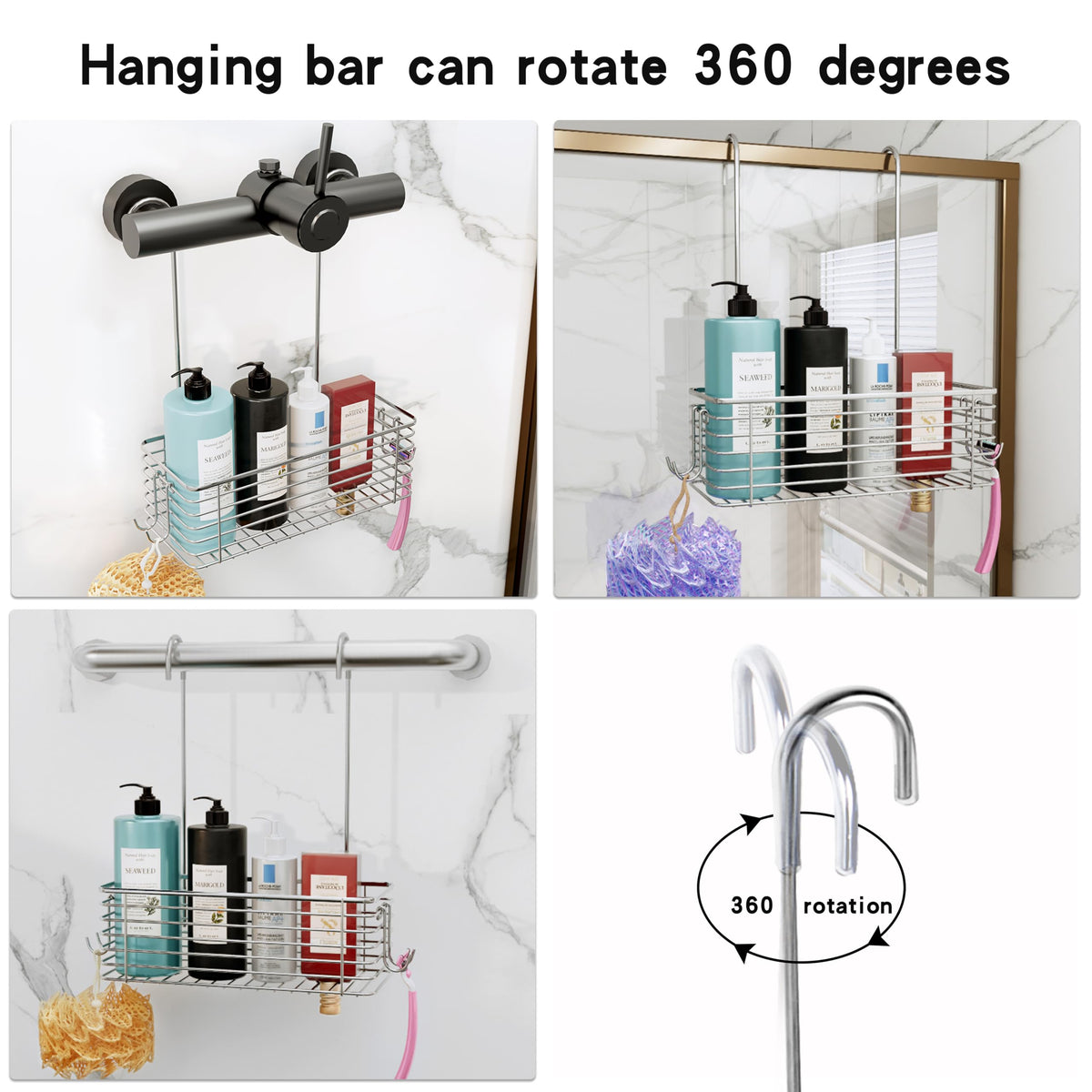 YQh bathroom storage rack interior basket view shows organized space for bath products.