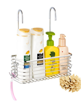 YQh hanging shower rack front view highlights accessible storage and quick drying.