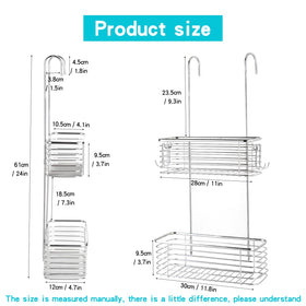 YQh two-tier shower rack with spacious baskets for bottles and soaps.