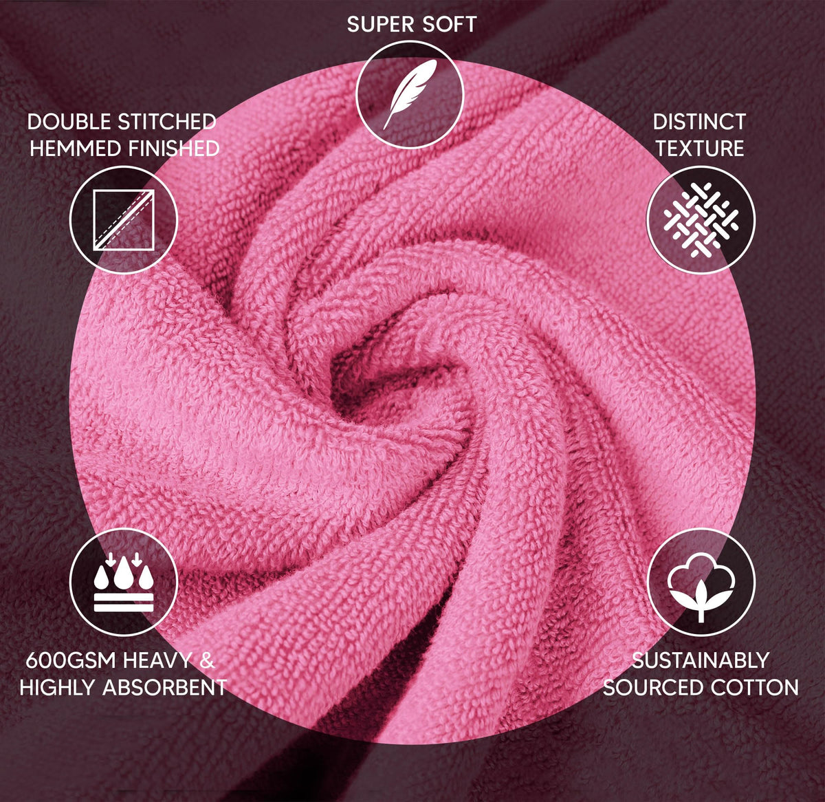 YRALY bath towel 600gsm absorbent pink for fast drying after showers.
