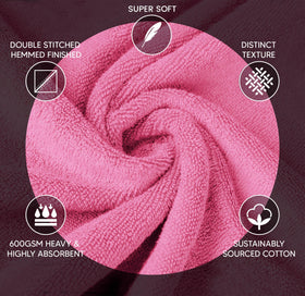 YRALY bath towel 600gsm absorbent pink for fast drying after showers.