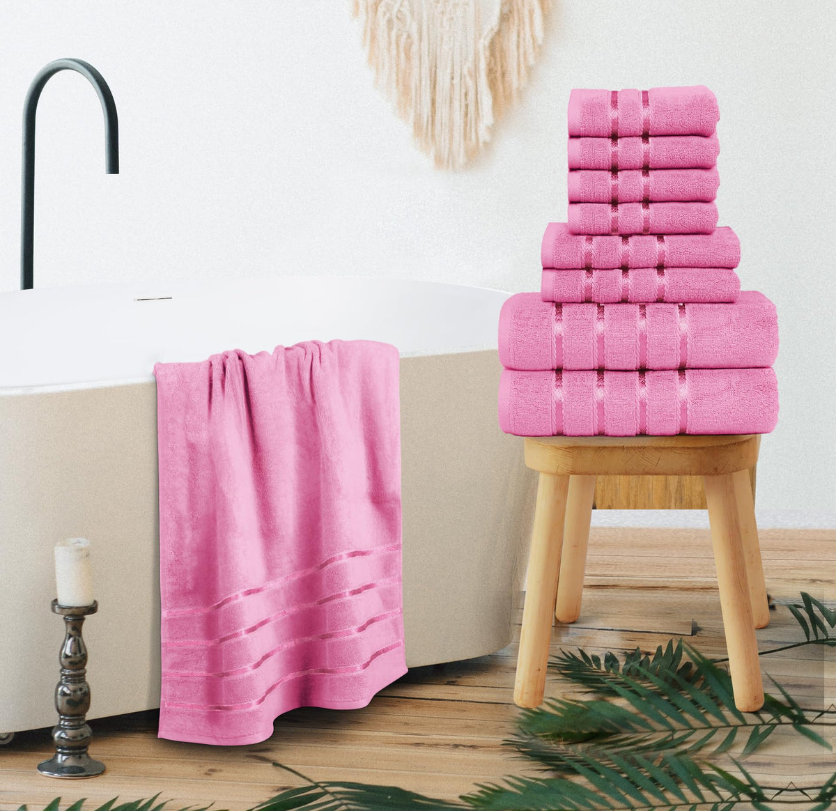 YRALY hand towel with viscose border adds elegant feel to bathroom.