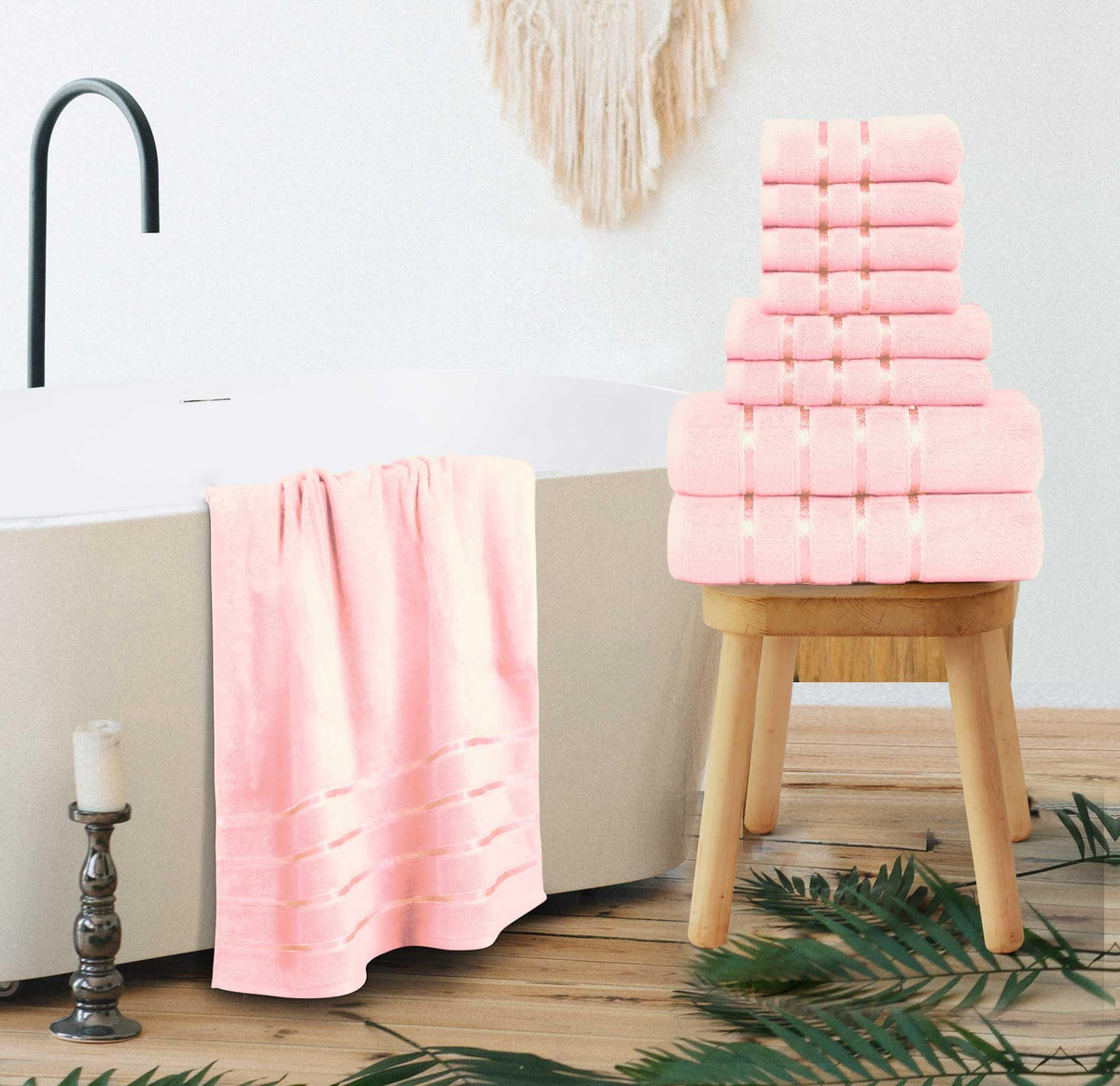 YRALY Towel Set with viscose border adds elegant detail to your bathroom