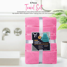 YRALY viscose-border towel detail enhances spa-like bathroom appeal.