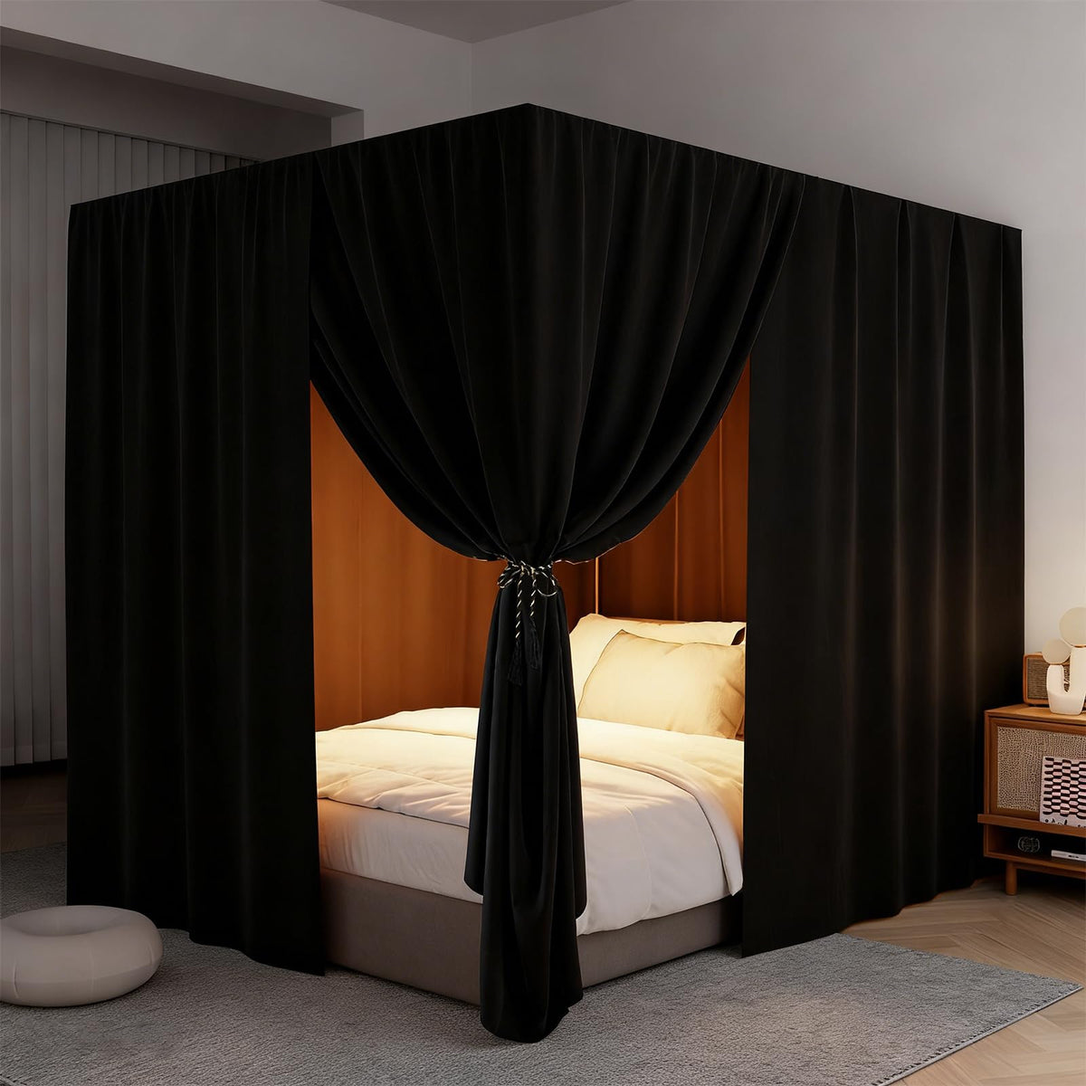 YRDKB black bedroom canopy curtains enhancing cozy ambiance