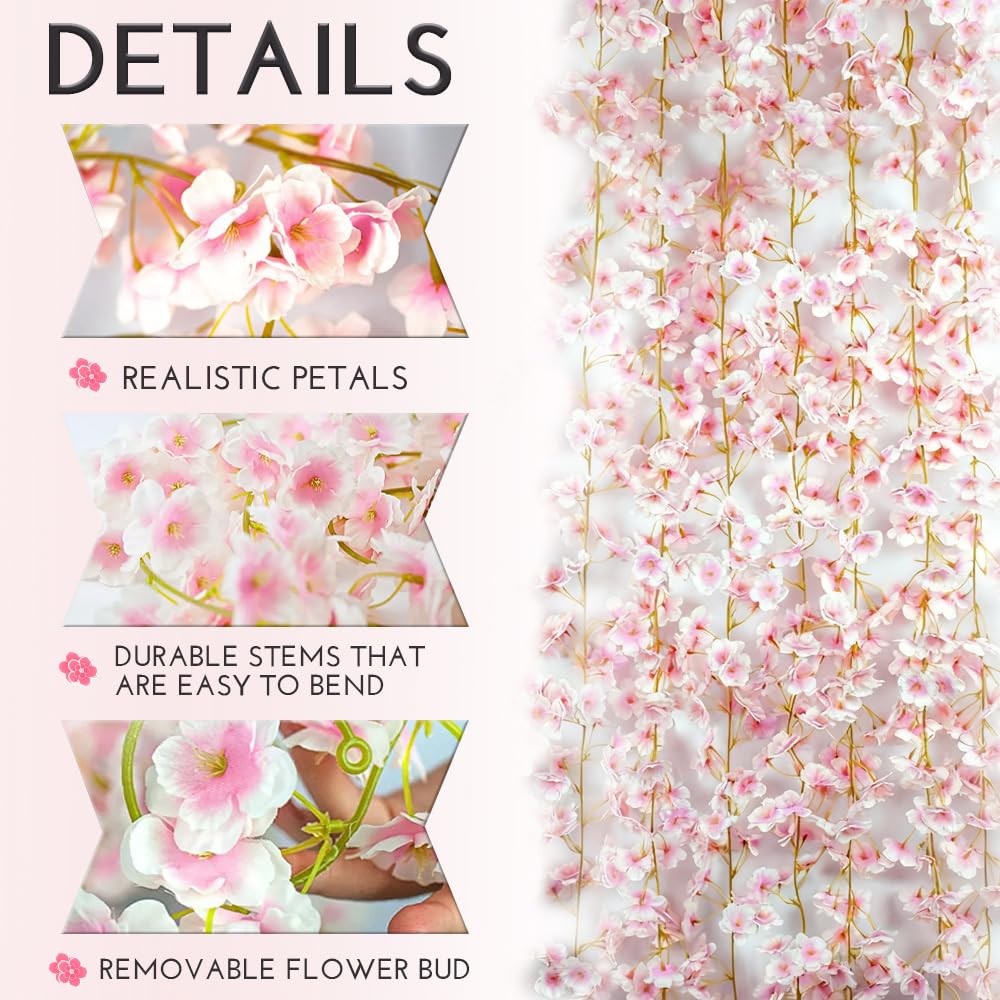 YRIOWMI artificial cherry blossom garland adds year-round charm to decor.