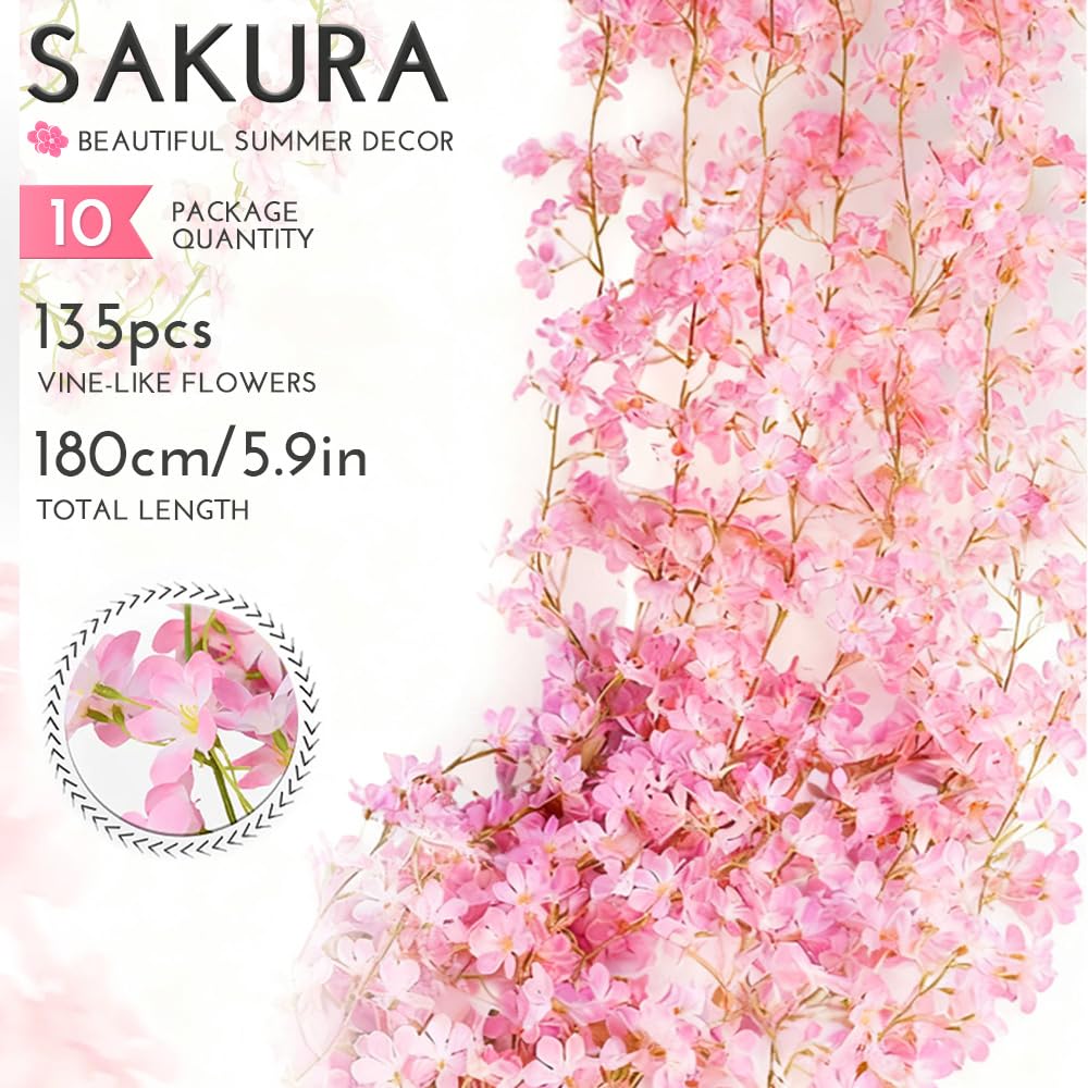 YRIOWMI cherry blossom garland detail with veined leaves for a lifelike look
