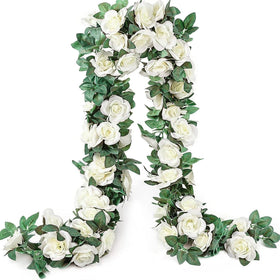YRIOWMI fake rose garland with 10 pink roses for elegant wedding decor.