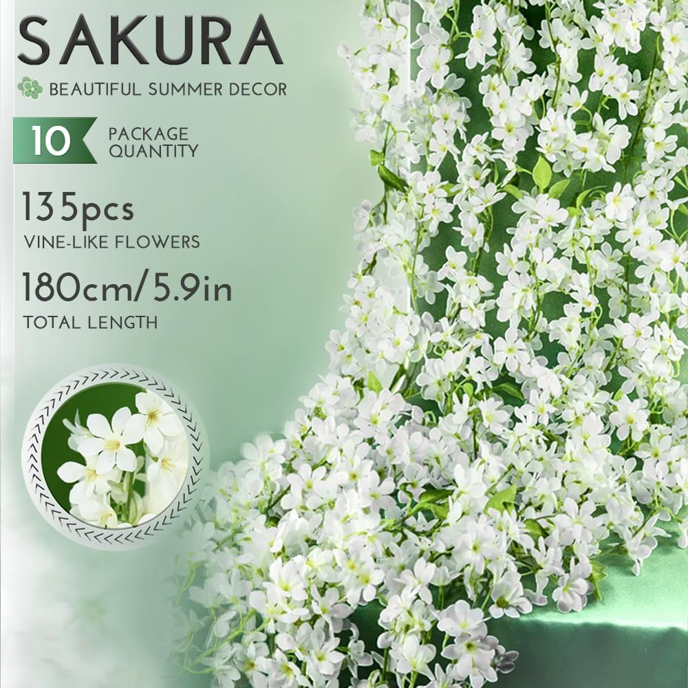 YRIOWMI silk cherry blossoms closeup showing delicate petals and leaf veining for year‑round charm