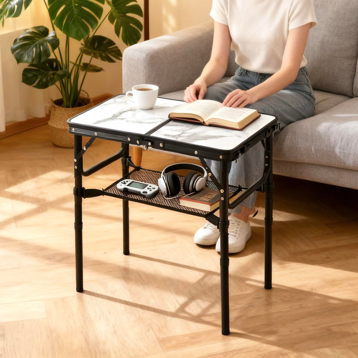 Yriuat aluminum-frame tray offers sturdy stability for meals and work.