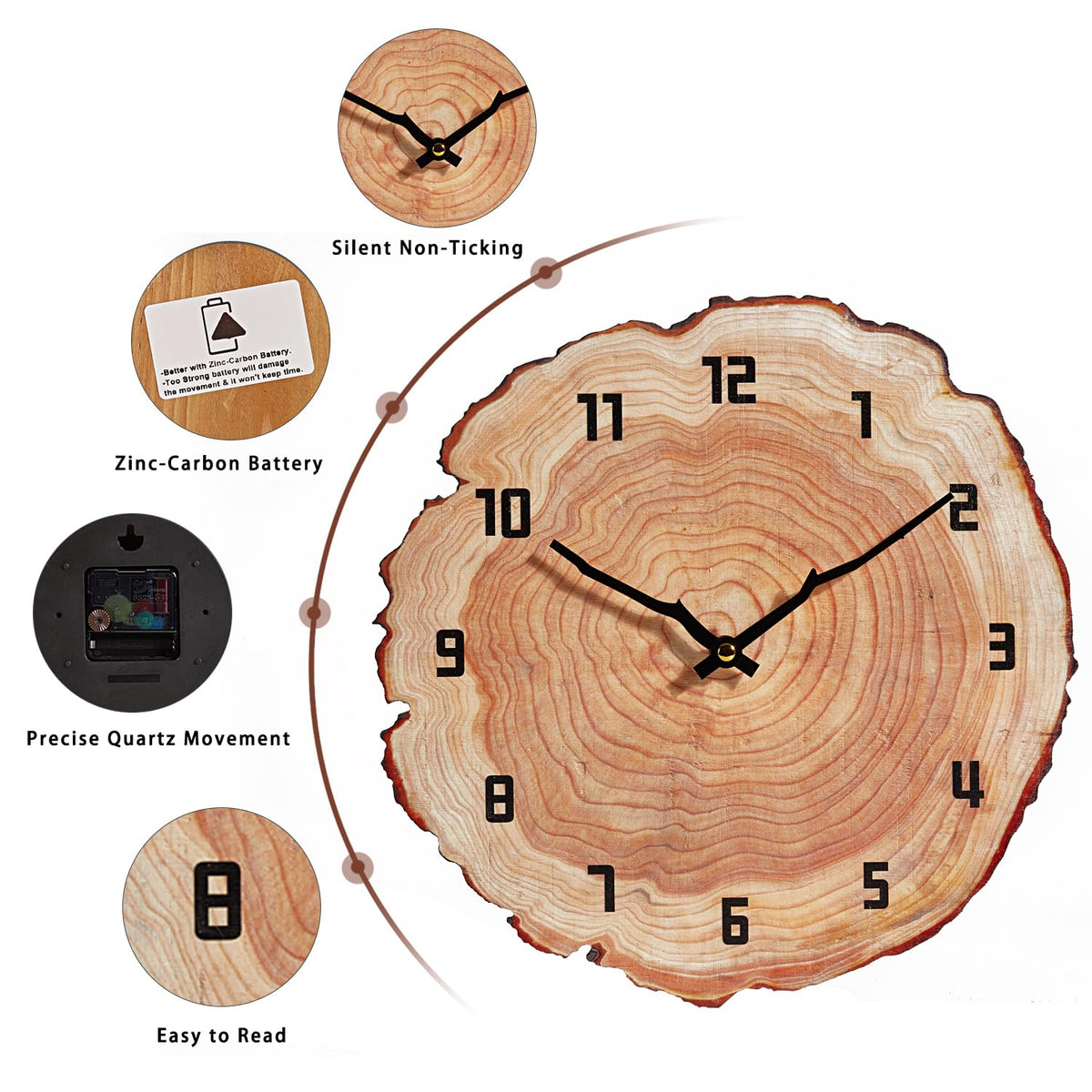 YRUDMBIN 12-inch silent wall clock ensures quiet operation in living spaces