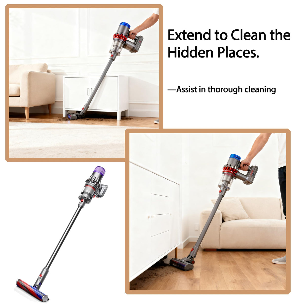 YRUKOMU extended wand assembly ready for smooth, stable cleaning