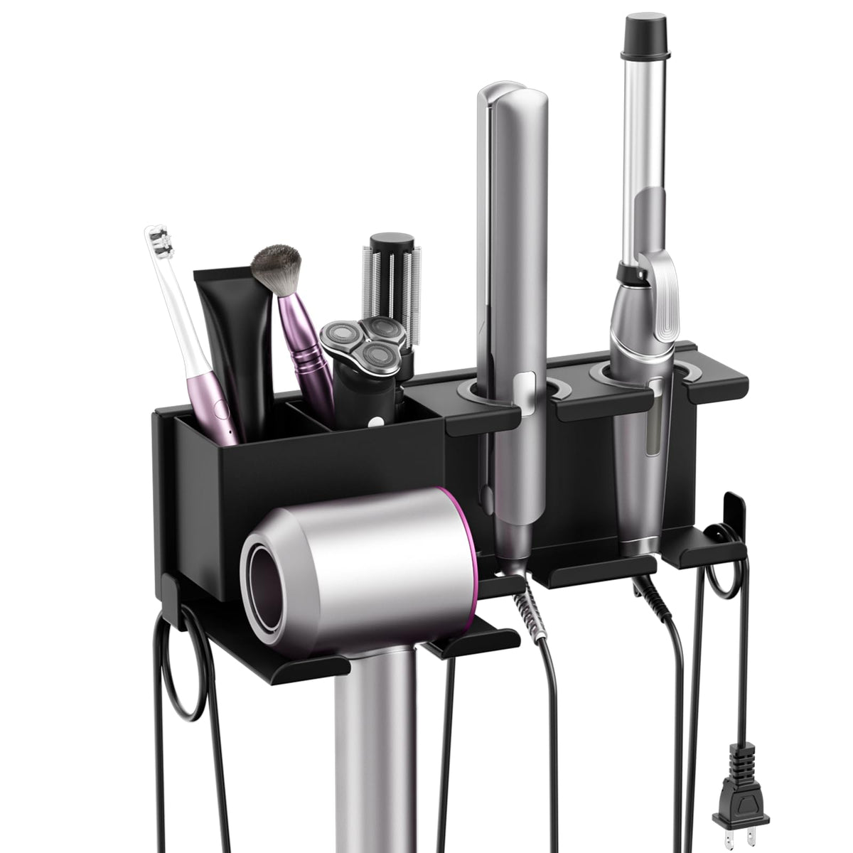 YSD hair dryer holder wall mount with cord hook for organized bathroom cables.