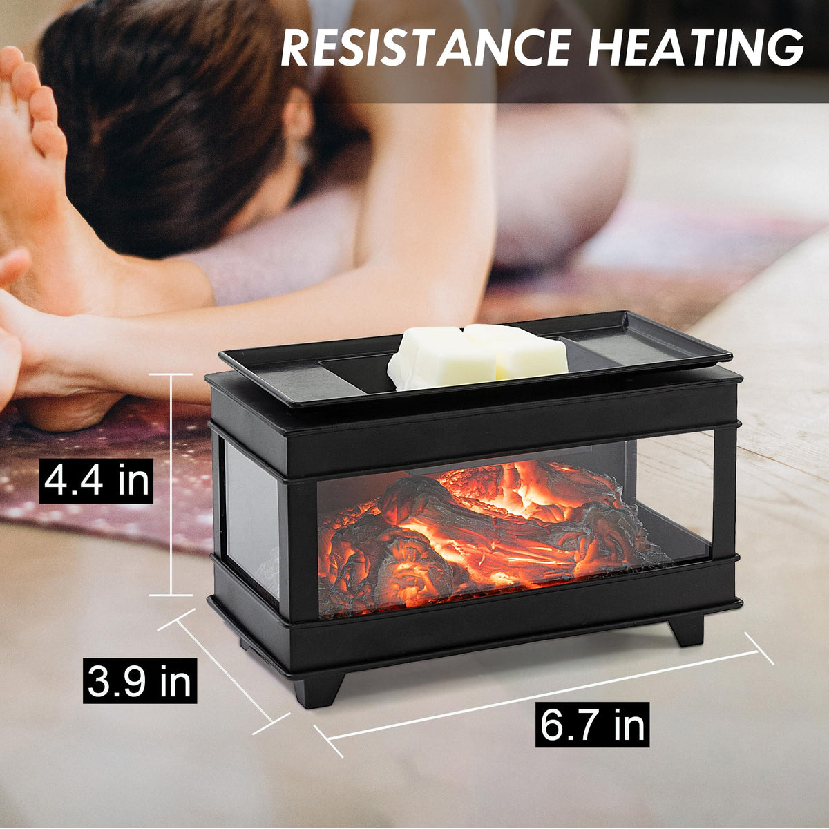 YSong three-sided glass warmer complements home office or living room decor.