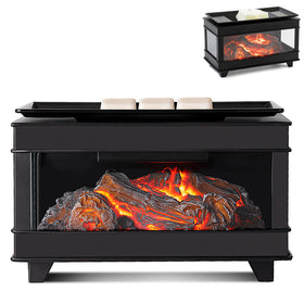 YSong three-sided glass fireplace wax warmer enhances living room ambiance with a cozy glow.