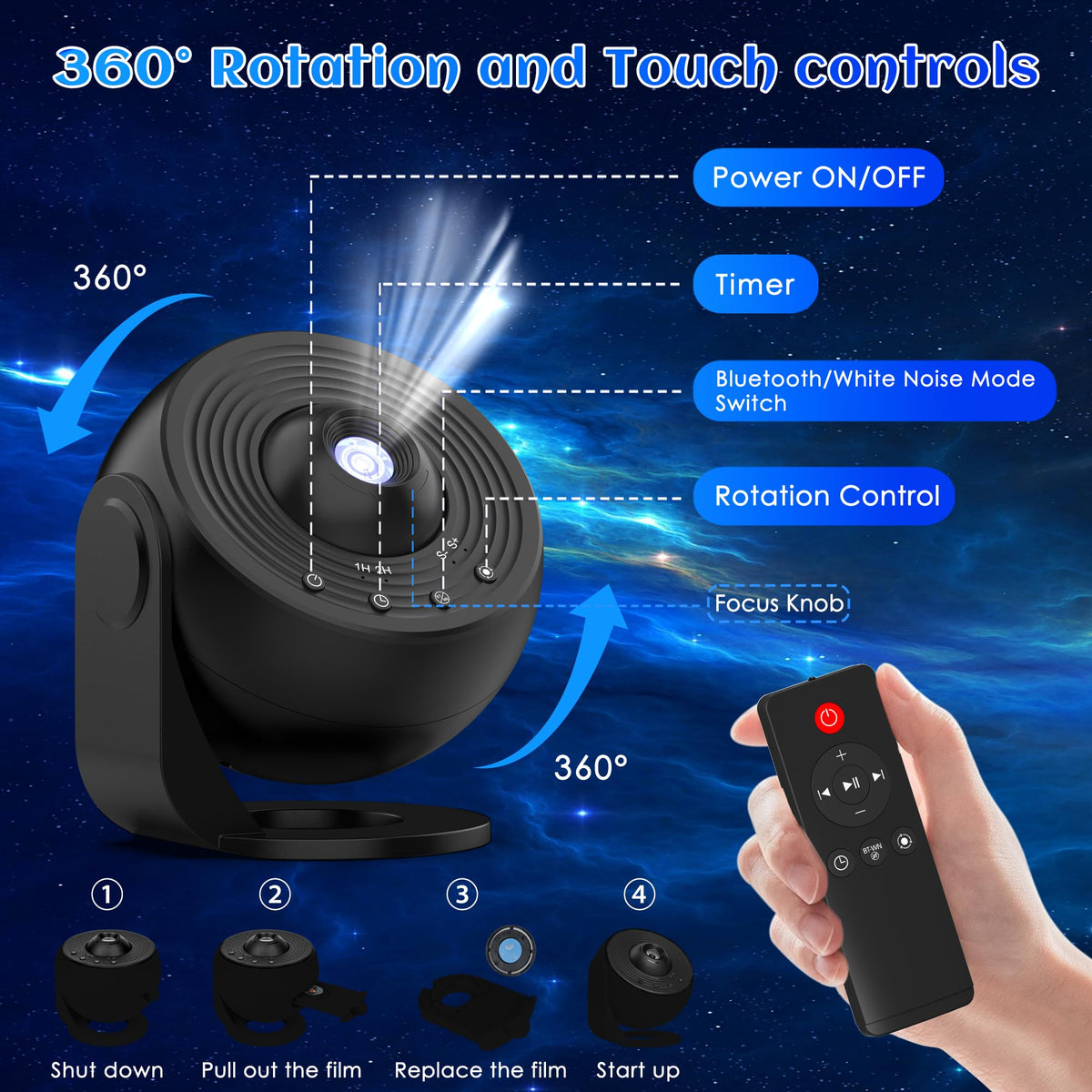 Ysonla Galaxy Projector Pro Bluetooth connectivity enables device pairing for audio.