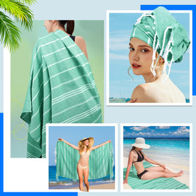 YSYJ gift-ready teal beach towel pack is great for festivals and gifts.