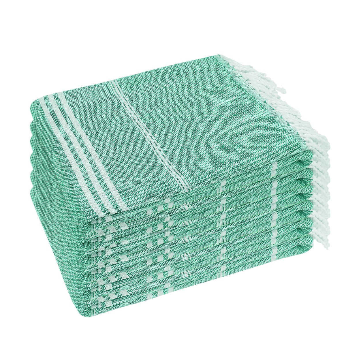 YSYJ Turkish beach towel 6-pack teal, rolled for easy transport and soft touch.