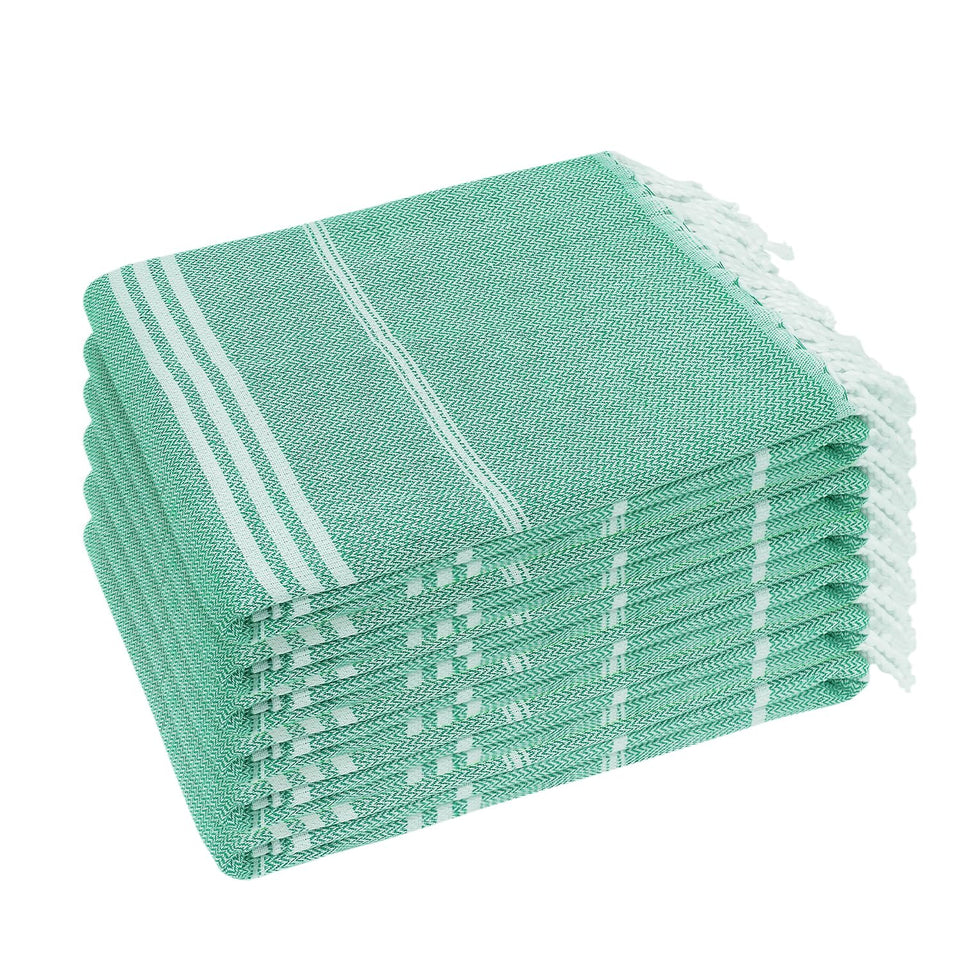 YSYJ Turkish beach towel 6-pack teal, rolled for easy transport and soft touch.