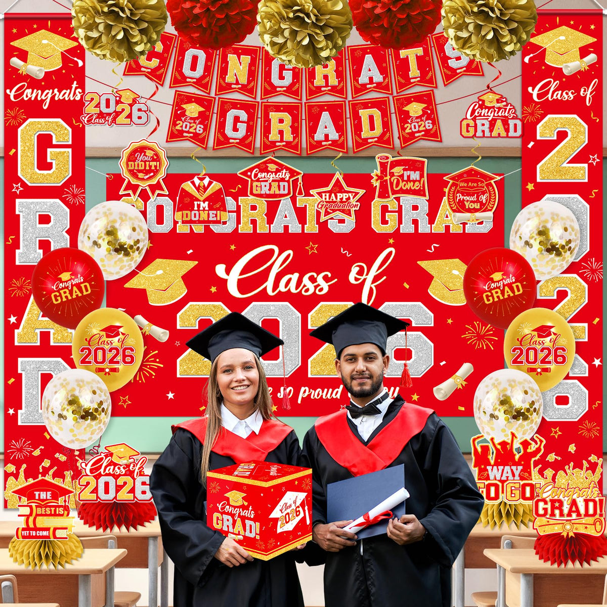 YTGUVBK class of 2026 backdrop highlights your milestone with elegant red and gold tones