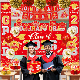 YTGUVBK class of 2026 backdrop highlights your milestone with elegant red and gold tones