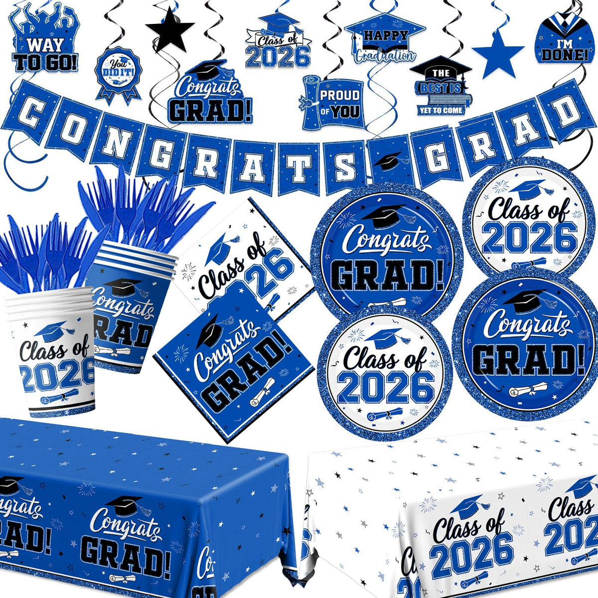 YTGUVBK congrats grad 9-inch plates in blue and white for easy cleanup after the celebration.