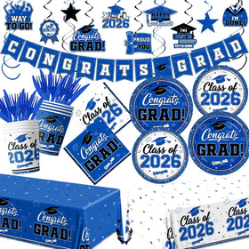 YTGUVBK congrats grad 9-inch plates in blue and white for easy cleanup after the celebration.