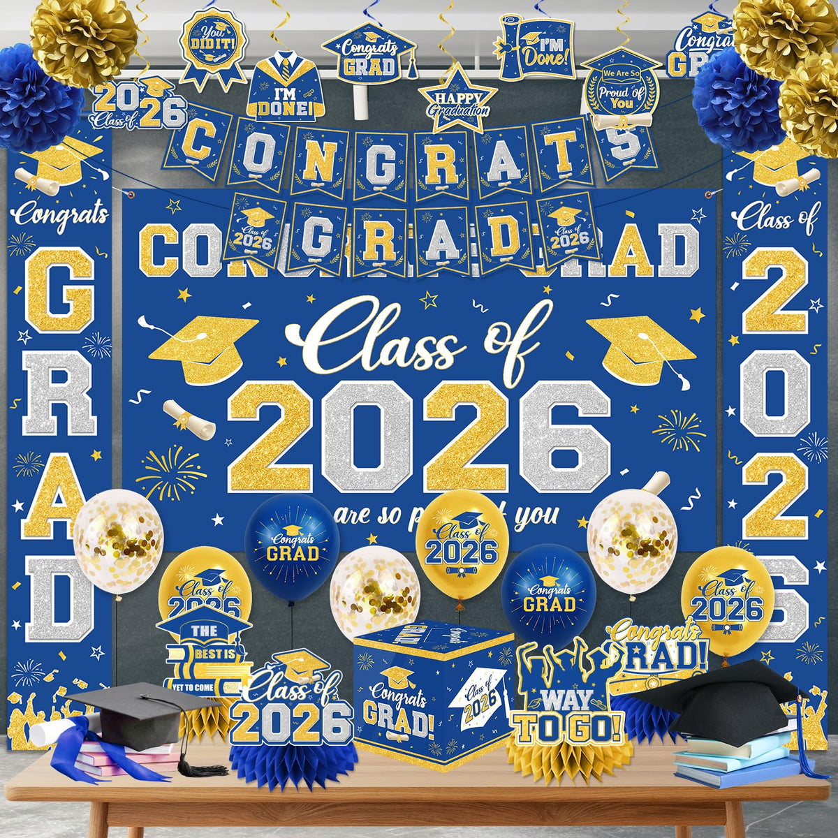 YTGUVBK Congrats Grad porch sign banner adds outdoor party charm.
