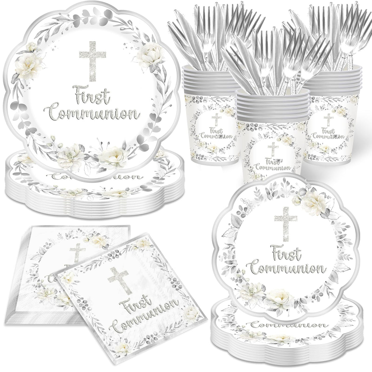 YTGUVBK first communion dinner plates with gold cross design for an elegant celebration