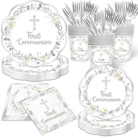 YTGUVBK first communion dinner plates with gold cross design for an elegant celebration