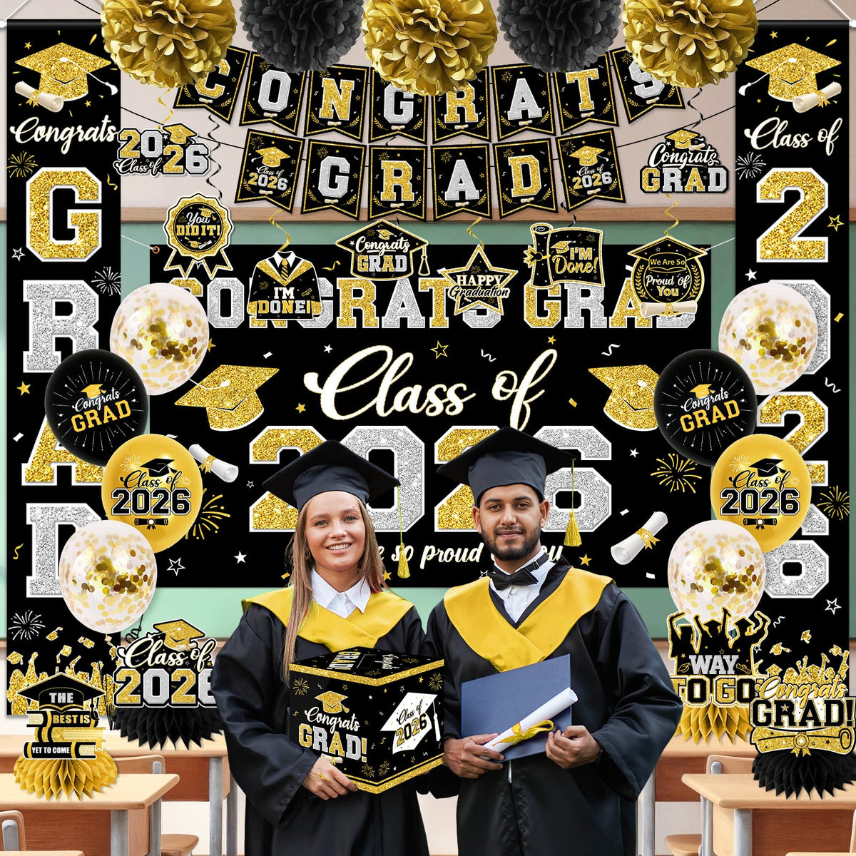 YTGUVBK graduation backdrop class of 2026 creates a photo worthy stage.