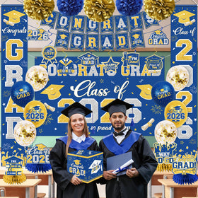 YTGUVBK Class of 2026 backdrop in blue and gold for memorable photos.