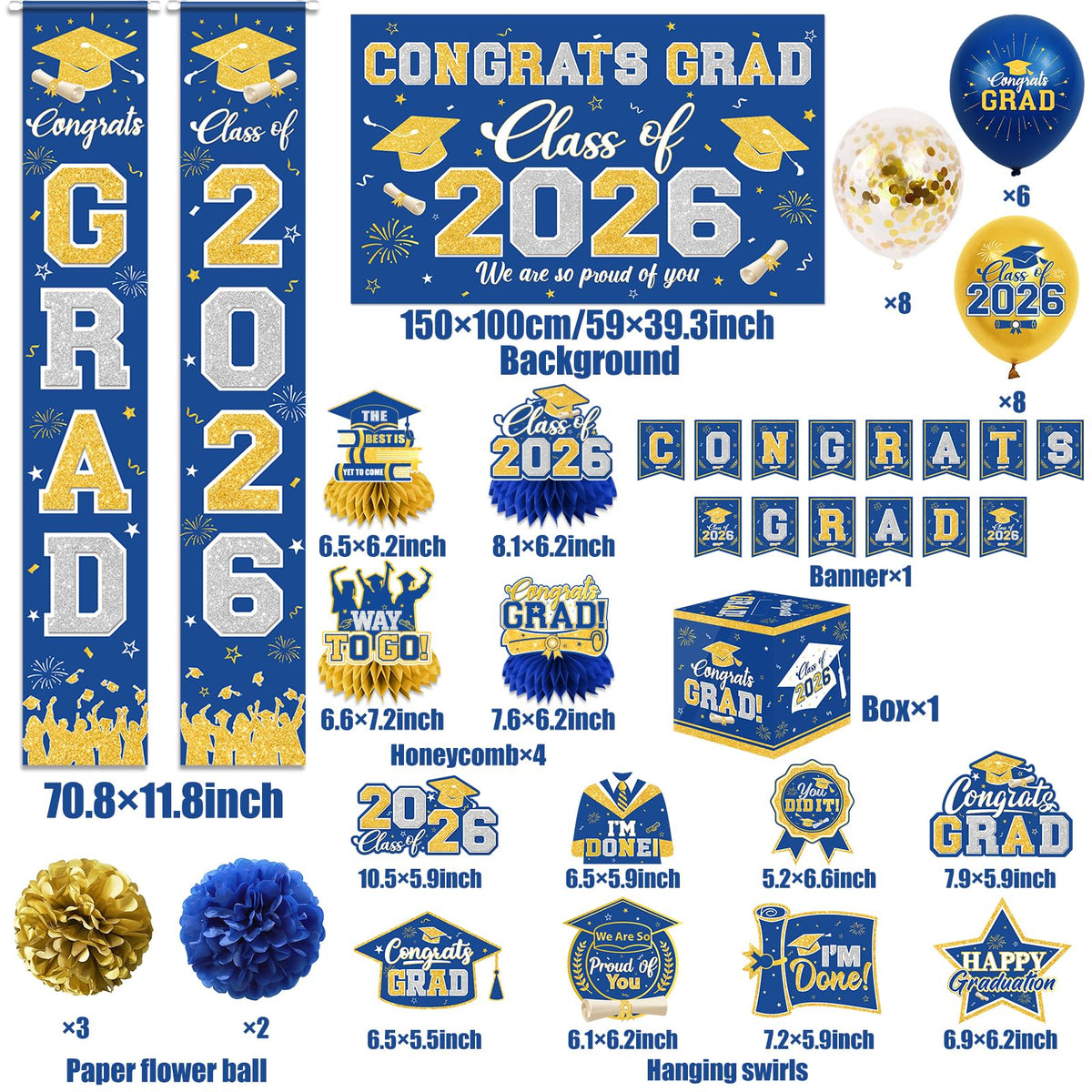 YTGUVBK Blue and gold balloons boost celebration ambience.