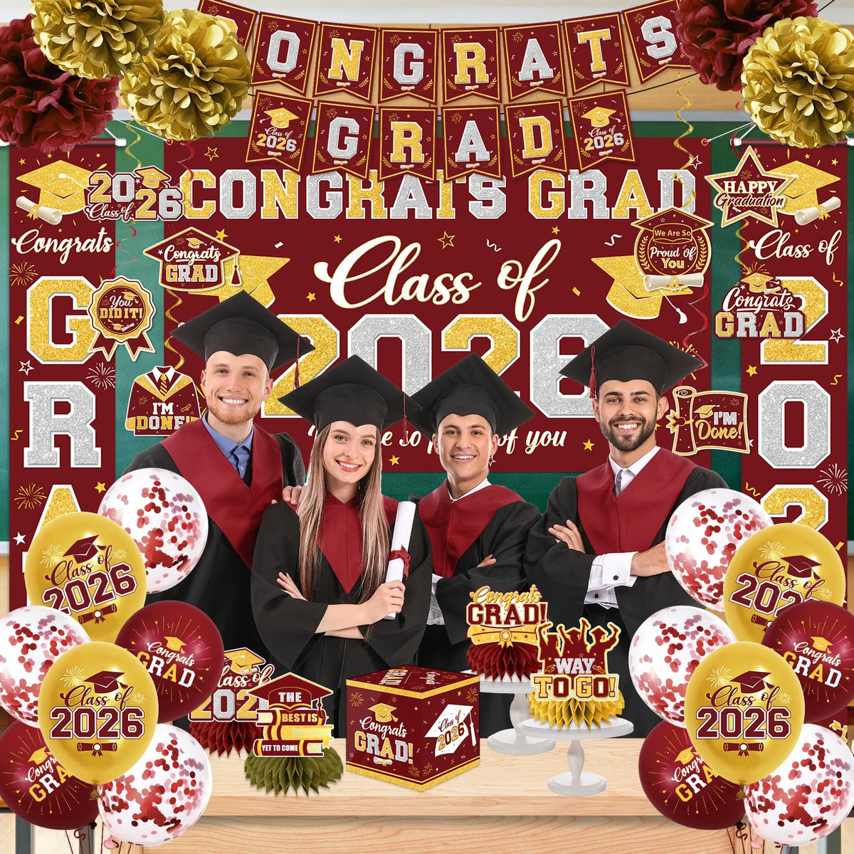 YTGUVBK graduation balloons maroon gold versatile for indoor and outdoor use