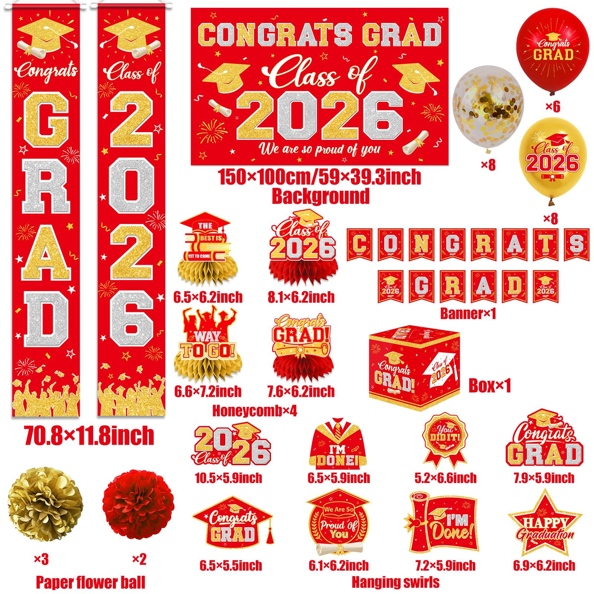 YTGUVBK graduation balloons red gold set brightens the party with celebratory color