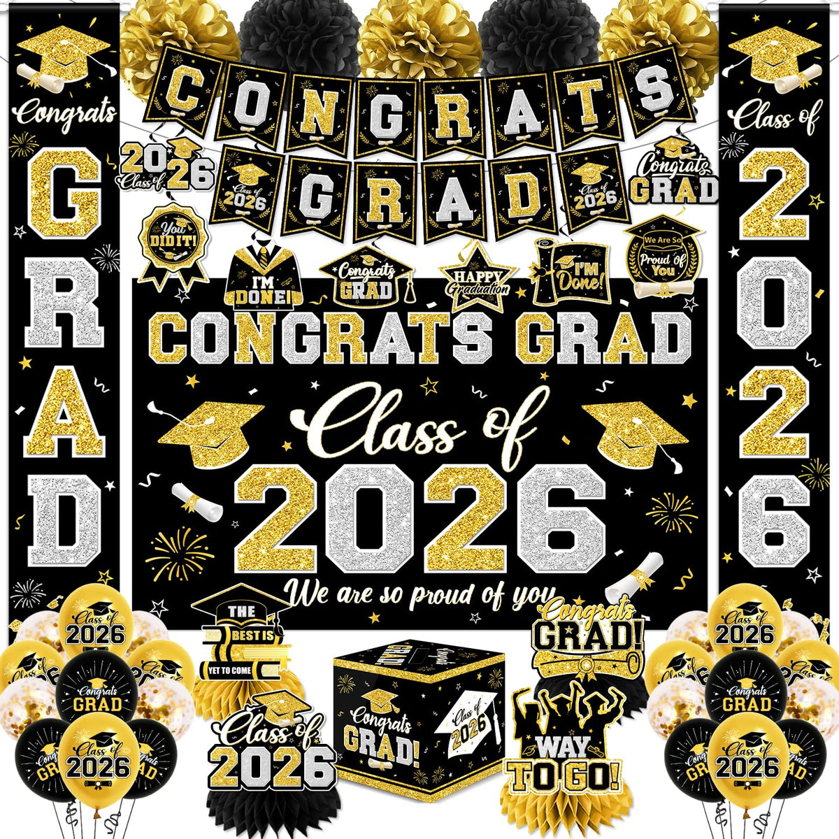 YTGUVBK graduation banner congrats grad 2026 for festive photos.