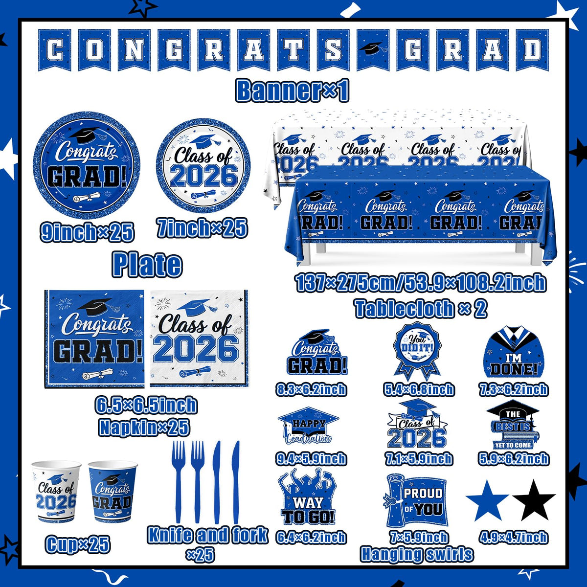 YTGUVBK blue and white graduation cups for easy serving and mess-free sipping.