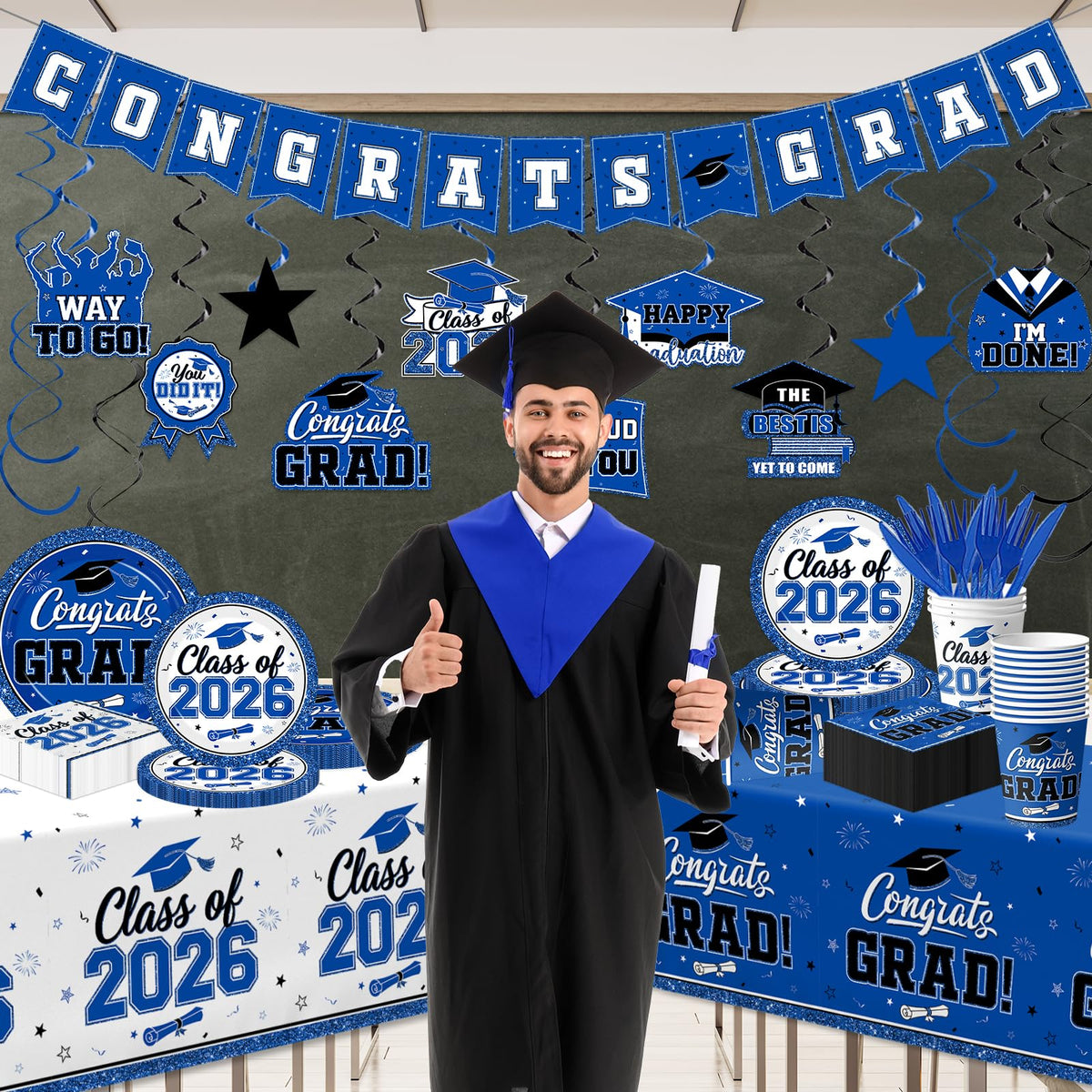 YTGUVBK blue and white graduation napkins for quick, tidy cleanups during celebrations.
