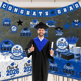 YTGUVBK blue and white graduation napkins for quick, tidy cleanups during celebrations.