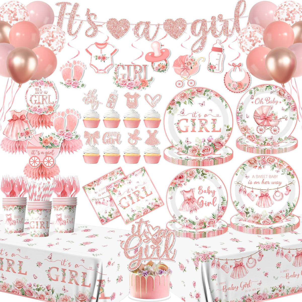 YTGUVBK Its a Girl banner decorates the baby shower space for a festive reveal.