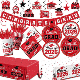 YTGUVBK red-grad-dinnerware-set ideal for quick cleanup after the celebration.