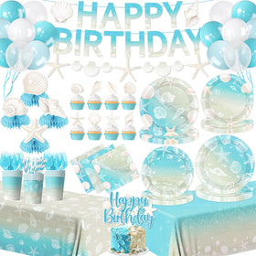 YTGUVBK seashell banner with starfish enhances a coastal beach party mood