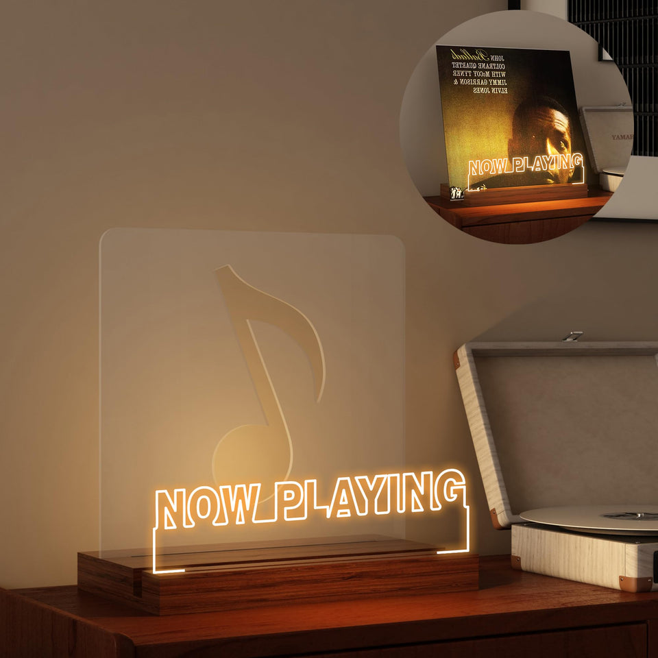YuanDian Now Playing vinyl stand with LED base displays your record stylishly